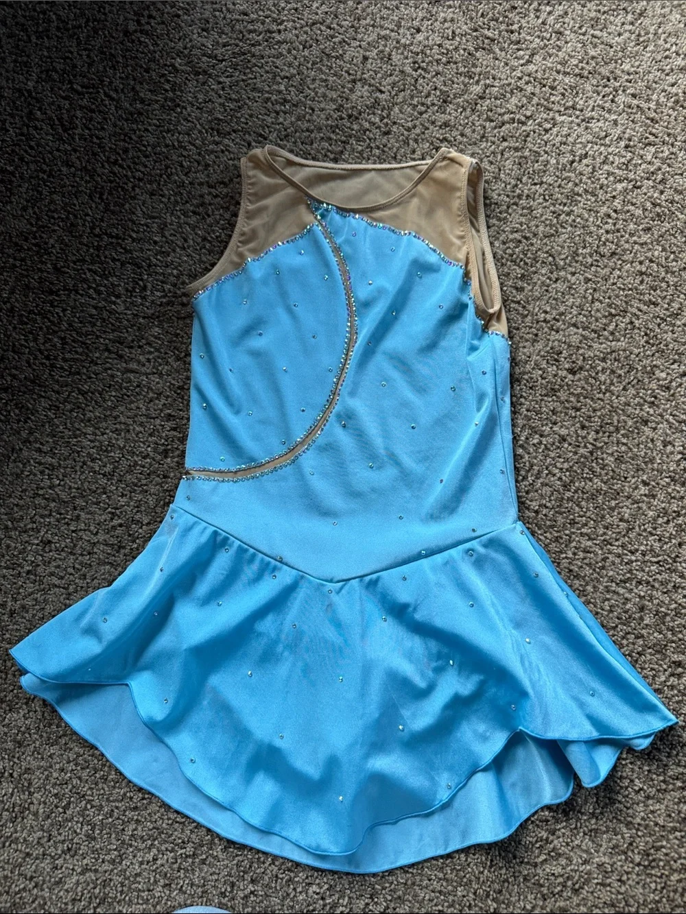 Blue Girls' Skating Dress with Nude Mesh Accents